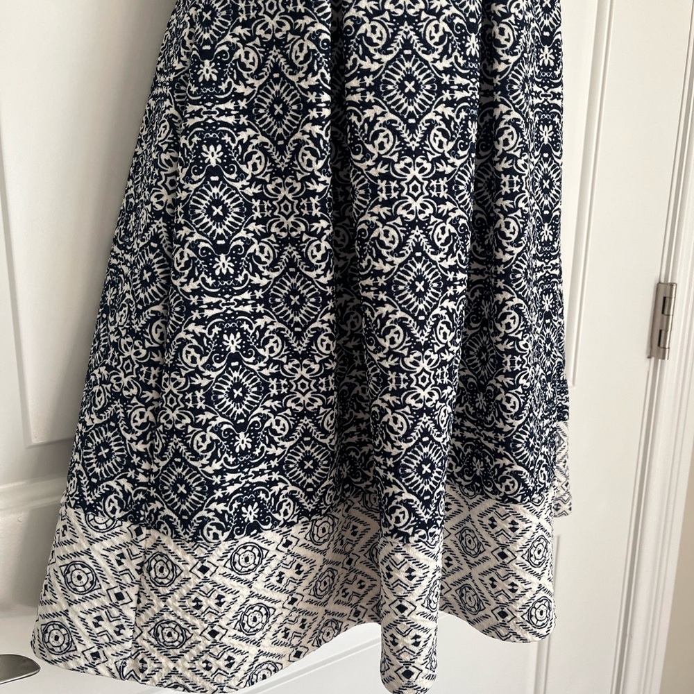 Rewind Navy Blue and Cream Fit and Flare Floral Halter Dress - Picture 2 of 7